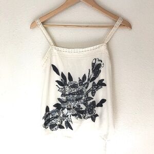 White & Blue Floral Tank Top - M